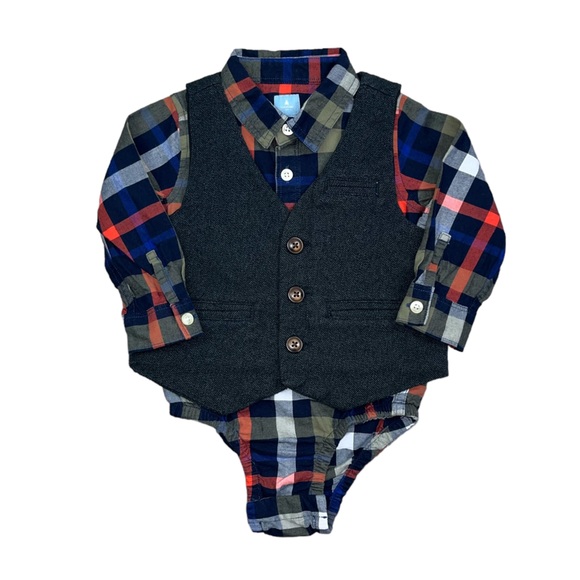 GAP Plaid Flannel Button Down Onesie Bodysuit 18-24 Months - Picture 3 of 13